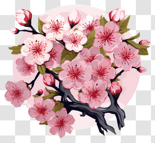 Doodle Style Cherry Branch Blossom - Cherry Blossom Floral Illustration Transparent PNG