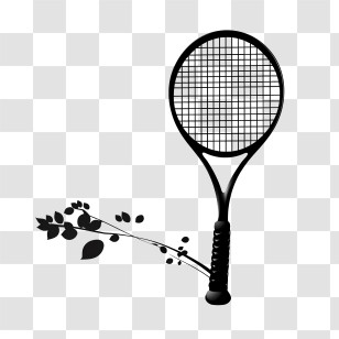 Tennis Racket - Black Tennis Racket With Leaves Design Transparent PNG