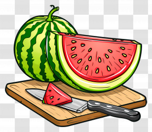 Watermelon Slice On Cutting Board - Fresh Watermelon Slice On Wooden Cutting Board Transparent PNG