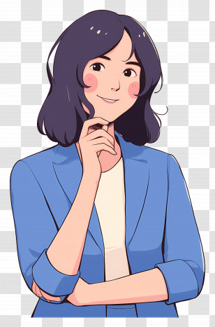 Japanese Woman - Illustration Of A Woman In A Blue Jacket Transparent PNG