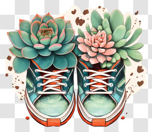 Green And Blue Sneakers - Succulent Plants In Shoes Transparent PNG