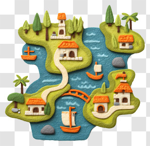 Pirate Map - Illustrated Island Map With Villages Transparent PNG