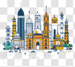 Hyderabad Skyline - Artistic Pakistani Landmarks Illustration Transparent PNG