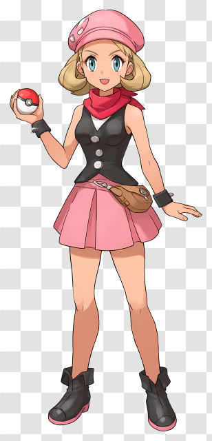 Cute Female Trainer Holding Poké Ball Transparent PNG