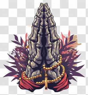 Skeletal Hands - Praying Skeleton Hands With Foliage Transparent PNG