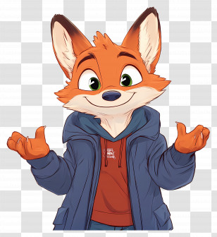 Nick Wilde - Cartoon Fox In A Hoodie With A Friendly Smile Transparent PNG