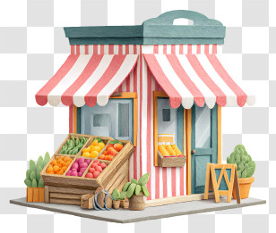 Town Market - Small Shop With Striped Awning Transparent PNG