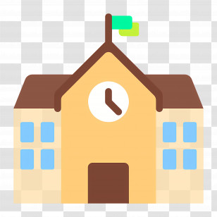 School Emoji - School Building With Clock And Flag Transparent PNG