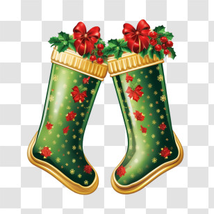 Christmas Stockings
 - Green Christmas Stockings Decorated With Bows And Holly Transparent PNG