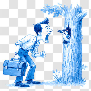 Tree Hole - Man Vs Woodpecker Comic Scene Transparent PNG