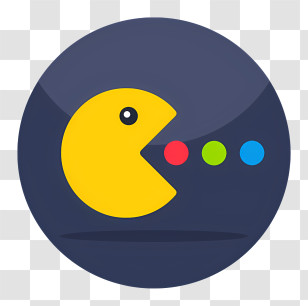 Pacman Logo - Yellow Pac-Man Icon With Colored Dots Transparent PNG