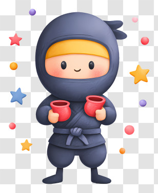 Cute Cartoon Ninja - Cute Ninja Holding Tea Cups Transparent PNG