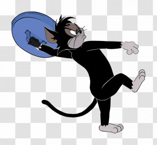 Butch Cat - Black Cartoon Cat Throwing Blue Plate In Animated Scene Transparent PNG