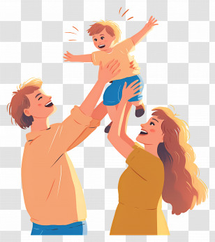 Cartoon Family - Happy Family Playing Illustration Transparent PNG