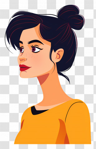 Woman - Cartoon Woman With A Stylish Bun Transparent PNG