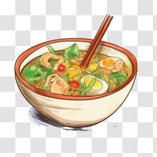 Noodles - Bowl Of Noodle Soup With Chopsticks Transparent PNG