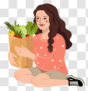 Woman Holding Grocery Bag - Woman Holding Grocery Bag Illustration Transparent PNG