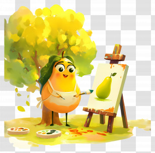 Cartoon Pear Painting - Pear Painting Under Tree Transparent PNG
