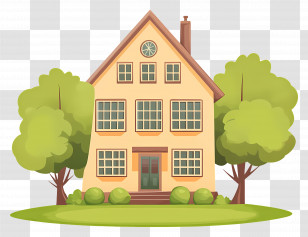 Cartoon House - Yellow Cartoon House With Greenery Transparent PNG