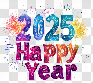2025 Happy New Year - Happy New Year 2025 With Fireworks Transparent PNG