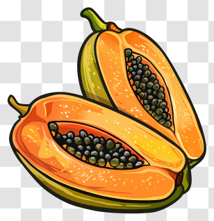 Papayas - Illustration Of Freshly Sliced Papaya Fruit Transparent PNG