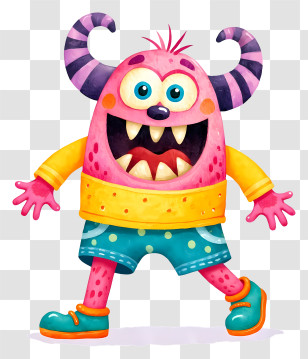 Cartoon Monster - Happy Pink Monster Standing Transparent PNG
