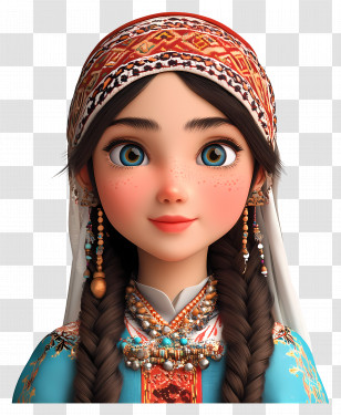 Kazakh Girl - Animated Girl In Traditional Dress Transparent PNG