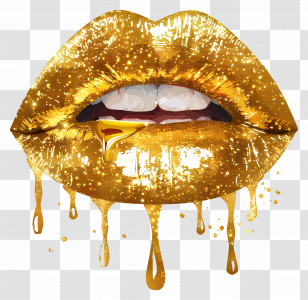 Glitter Kiss - Golden Dripping Lips Illustration Transparent PNG