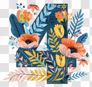 Number 4 - Decorative Floral Number 4 Illustration Transparent PNG
