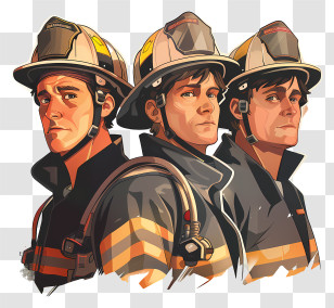Firefighter - Brave Firefighters In Uniform And Safety Gear Transparent PNG