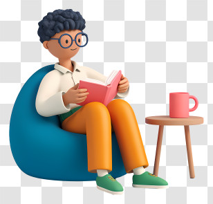 Man Relaxing While Reading - Cozy Reader On Beanbag Transparent PNG