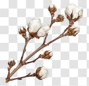 Fluffy Cotton Twig - Nature-Inspired Cotton Branch Art Transparent PNG