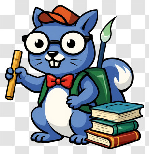 Cartoon Squirrel Student - Smart Blue Squirrel Student Mascot Transparent PNG