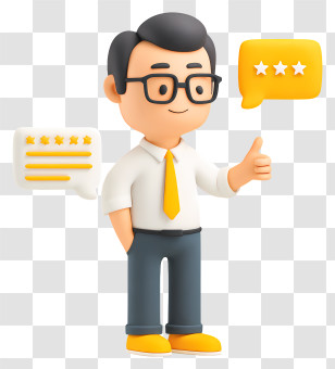 Businessman Giving Online Review - Cartoon Character With Glasses Giving Thumbs Up Transparent PNG