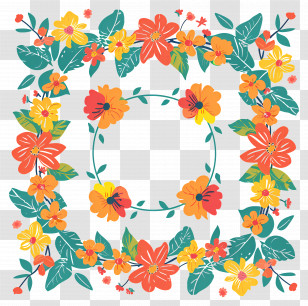Flower Frame - Floral Frame With Leaves And Border Transparent PNG