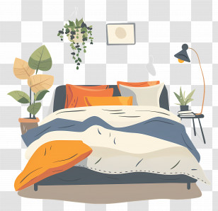 Cartoon Bed - Cozy Bedroom With Plants And Warm Decor Transparent PNG