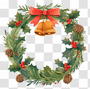 Christmas Frame Round - Festive Christmas Wreath With Golden Bells Transparent PNG