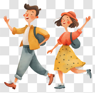 Watercolor Happy People - Cartoon People Walking Illustration Transparent PNG