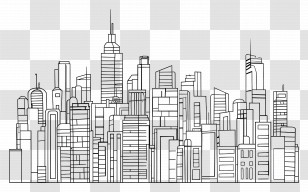 Downtown - City Skyline Outline Drawing Transparent PNG