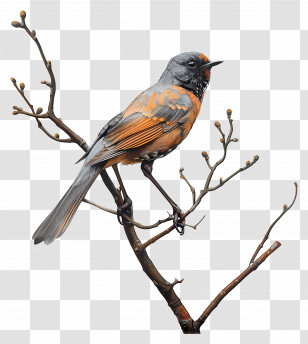Bird - Realistic Bird Perched On A Branch Transparent PNG