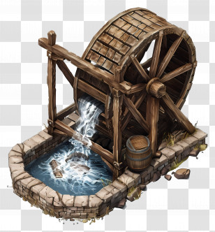 Water Wheel - Wooden Water Wheel With Flowing Water Transparent PNG