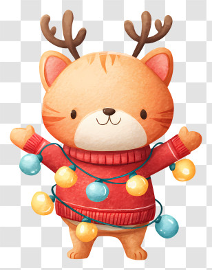 Christmas Cat - Festive Cat With Antlers Transparent PNG