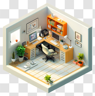 Workroom - Modern Home Office Workspace In Isometric Illustration Transparent PNG