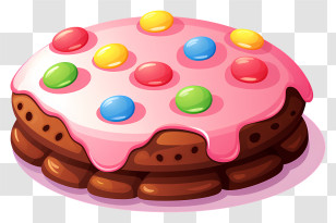Chocolate Cake - Cartoon Chocolate Cake With Candies And Pink Icing Transparent PNG