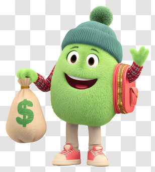 Mascot With Money Bag - Green Cartoon Character With Money Bag Transparent PNG