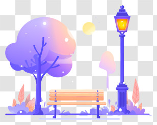 Park Bench - Illustration Of Park Bench And Lamppost Scene Transparent PNG