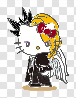 Yoshikitty - Creative Angelic Cat In Black Robe Cartoon Style Transparent PNG