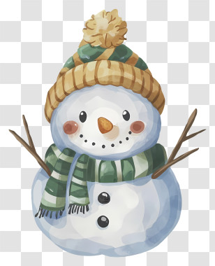 Snowman - Adorable Snowman With Hat And Scarf Transparent PNG