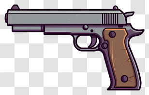 Gun - Handgun With Wooden Grip Illustration Transparent PNG