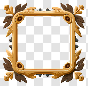 Flat Golden Frame - Golden Square Ornamental Frame Design Transparent PNG